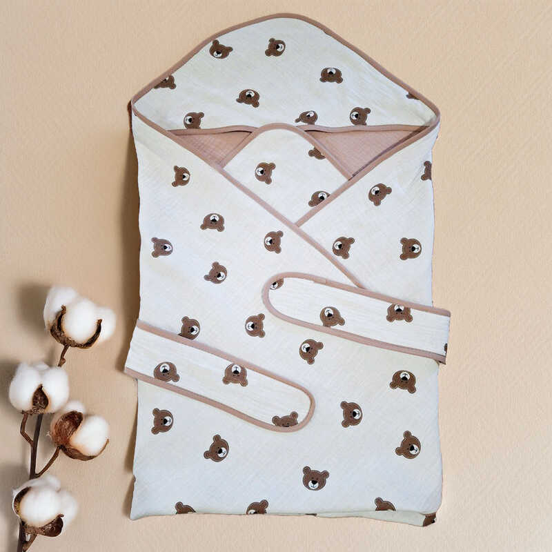 гр Конверт з куточком для немовлят "Ведмежа" 90715 (1) тканина МУСЛІН, розмір 90*90 см "Bimbo", в пакеті