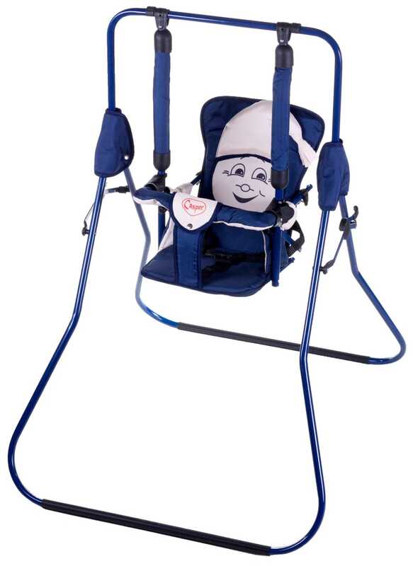 гр Гойдалка підлогова "Алінка" 4815 (1) синій каркас, темно-синя матерія, бежевий гномик