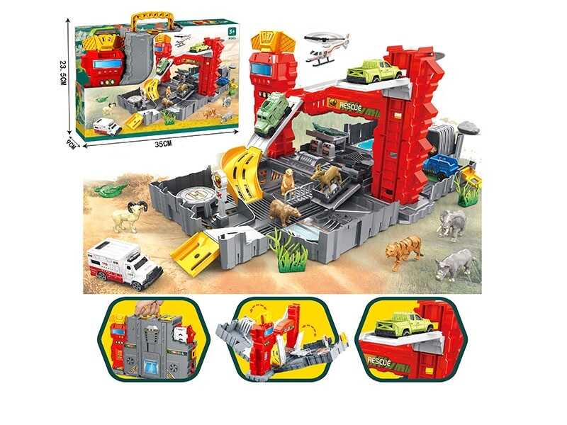 Трек SY 9944 (36/2) машинки, тварини, наліпки, в коробці