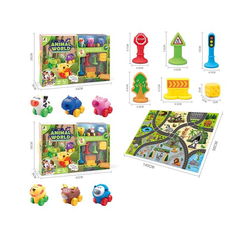 Набір машин JZD - 111 (12) 2 види, ігровий килимок 145х98 см, 3 машинки, декорації, в коробці