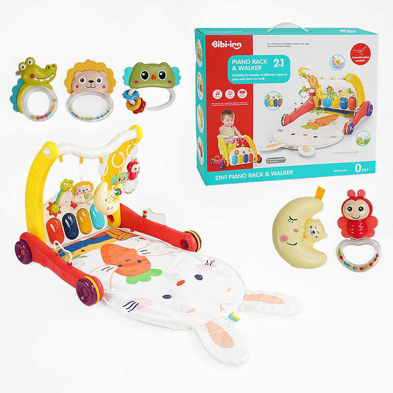 Ходунки 6016 (12) 2в1, килимок, звук, підсвічування, піаніно, нічник, 4 брязкальця, пальчикові ігри, проєктор зоряного неба, в коробці