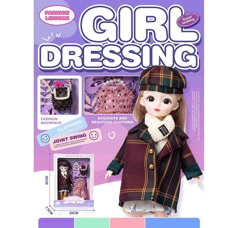 Лялька Q-A 36 (72/2) висота - 30 см, тіло — пластик, голова — гума, шарнірні з’єднання суглобів, знімне взуття, змінний одяг, аксесуари,  в коробці