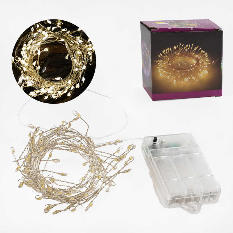 Гірлянда D 36016 (100) 3 метри, світлодіодна, жовте світло, від батарейок, 8 режимів, у коробці