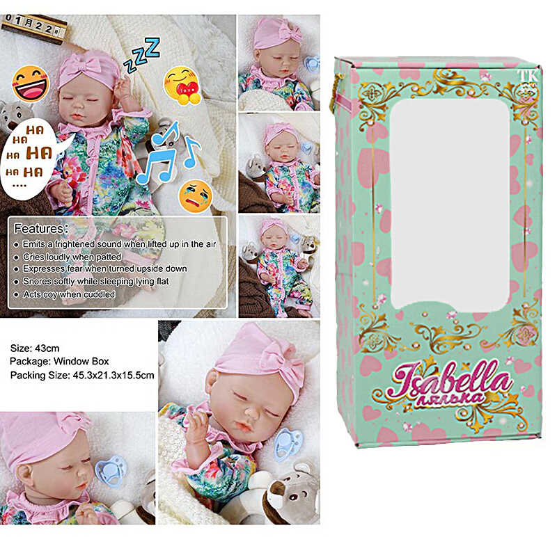 Пупс QM 240019 A (12) "TK Group", функціональний, датчик руху, звуки: сміх, плач, засинає, висота: 42 см, гумовий, озвучені репліки англ. мовою, аксесуари, в коробці