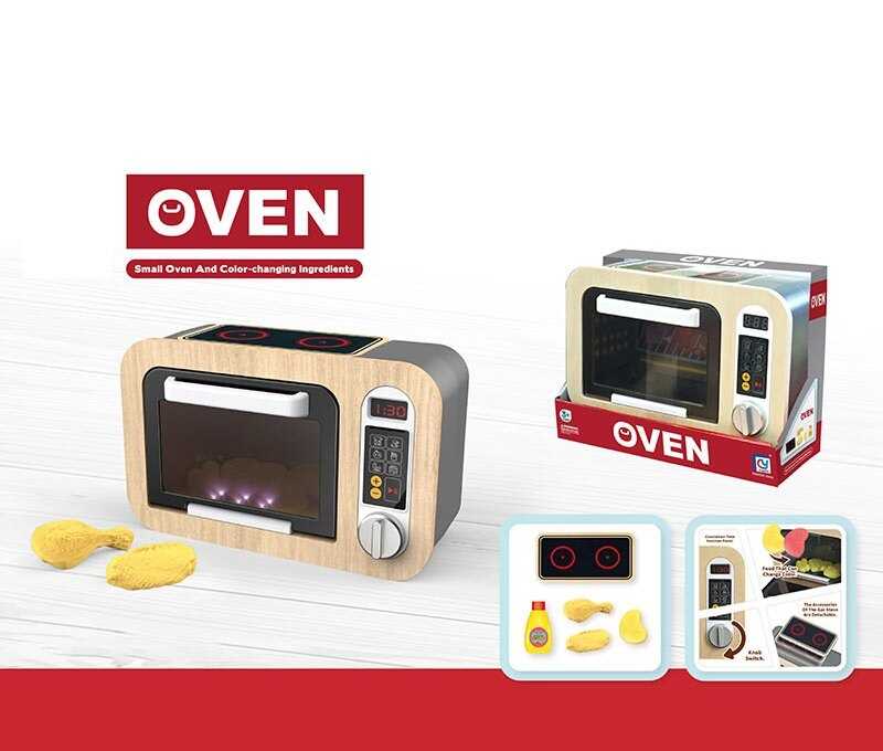 Мікрохвильова піч 818-502 A (18/2) дерев'яна, підсвічування, звуки, муляжі їжі, які змінюють колір, в коробці