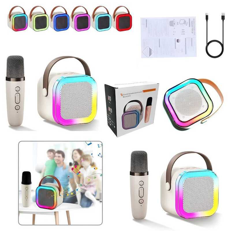 Караоке 28308 (7) 3 кольори, мікрофон, bluetooth, підсвічування, зміна голосу, type-c, AUX роз’єм, в коробці, ВИДАЄТЬСЯ МІКС