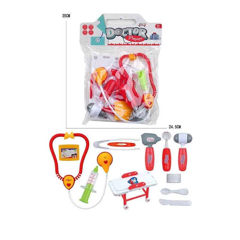 Набір лікаря 5507-6 (120/2) кушетка, стетоскоп, шприц, отоскоп, щипці, пластир, ніж, ложка, бейдж, в пакеті