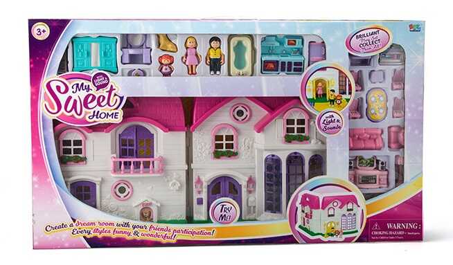 Будиночок 16567 (6) підсвічування, звук домофона, фігурки членів сім'ї та песика, муляжі меблів, побутової техніки, в коробці