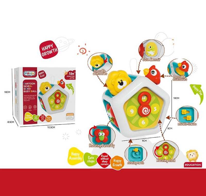 Бізіборд 368-73 (144) 7 забавок, тріскачка, пальчикові ігри, рухомі дверцята, кріплення для підвішування, в коробці