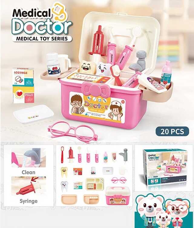 Набір лікаря PT 2 A (36/2) "Doctor Medical", 20 елеметів, помпове накачування, колір рожевий, у коробці