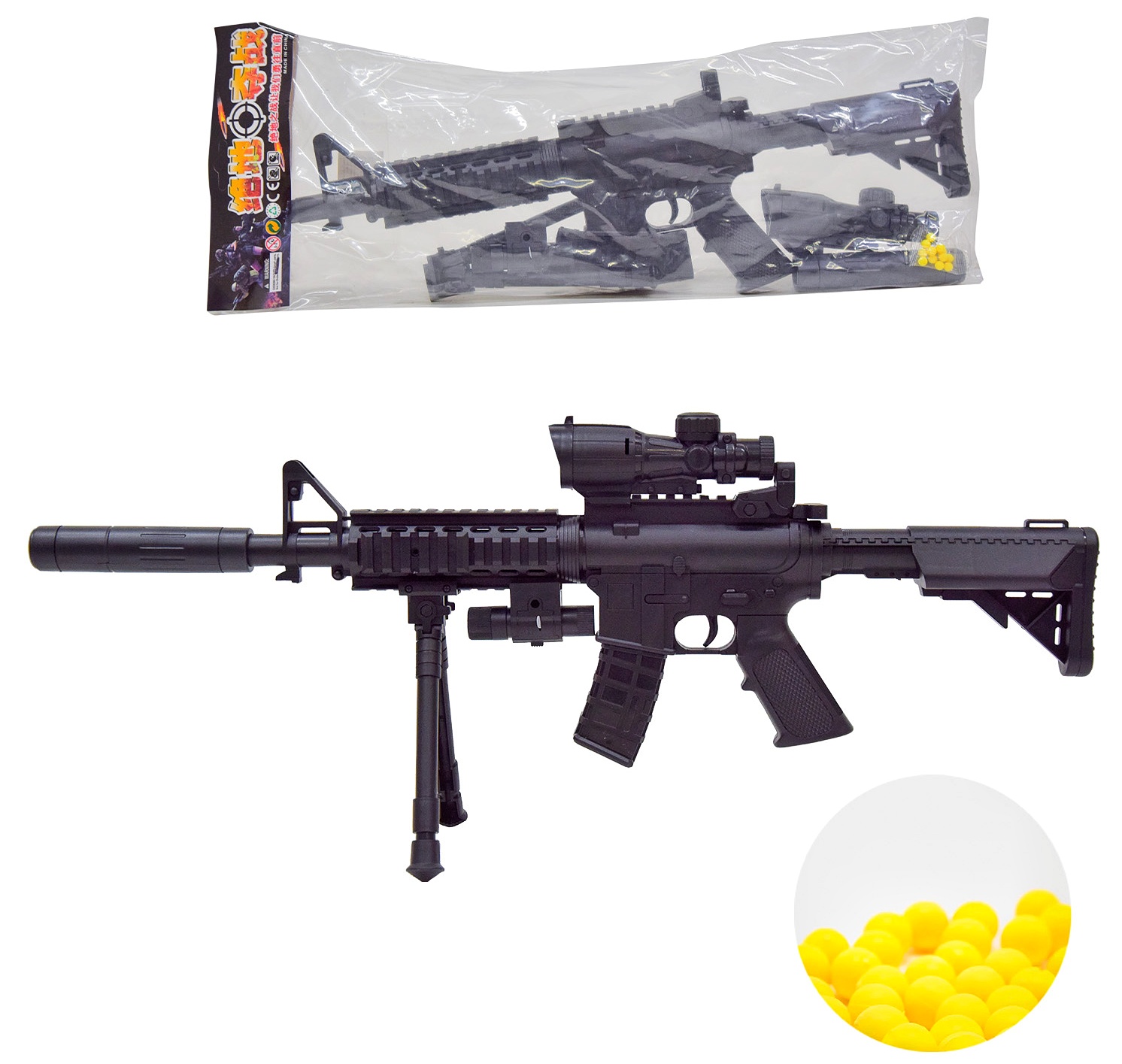 Автомат M4-3 , кульок, лазерний приціл, пластикові кулі