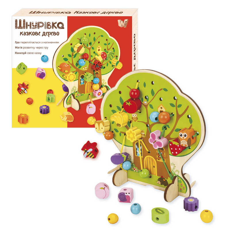 Шнурівка 43929 (24) "WToys", фігурки, намистини, шнурок, дерево, в коробці