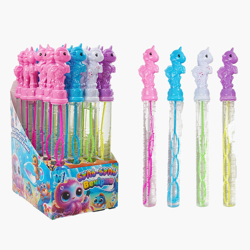 Мильні бульбашки TC 13075 (12) "WToys", ЦІНА ЗА 24 ШТУКИ В БЛОЦІ, "Єдиноріг", висота 25см, в коробці