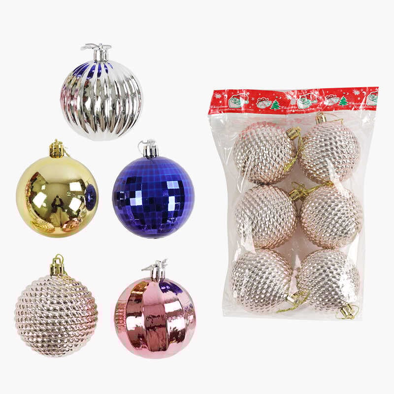 Новорічні прикраси C 67742 (100) 5 видів, кульки, 6 штук, D=7 см, у пакеті, ВИДАЄТЬСЯ МІКС ВИДІВ