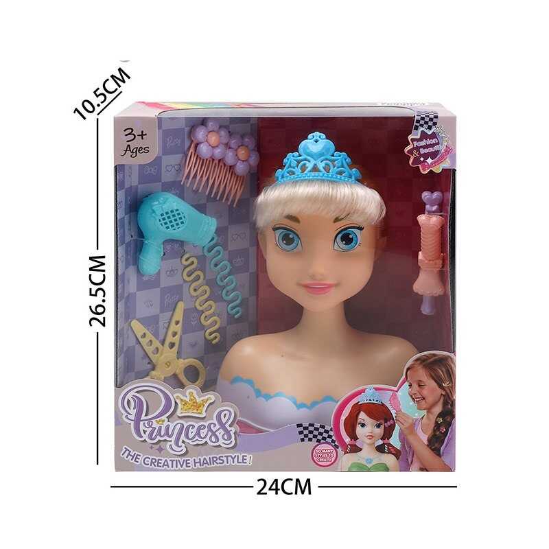 Манекен для зачісок LK 1713 E (48/2) аксесуари, корона, фен, ножиці, шпильки, в коробці