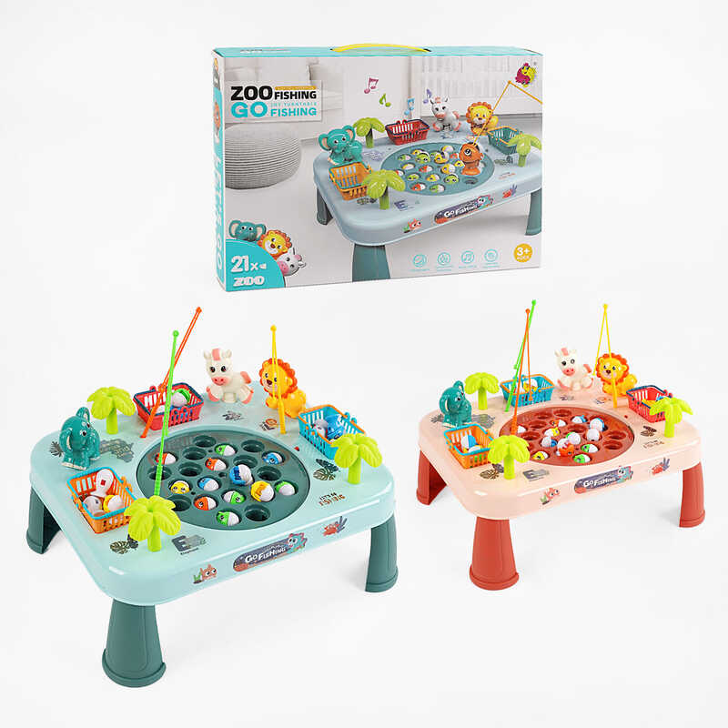 Риболовля 7732 B (36) 2 кольори, пісенька, 3 вудки, фігурки тварин, наліпки, 21 рибка, в коробці