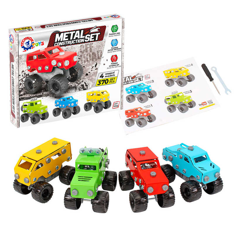 гр Конструктор металевий 9956 (11) "Technok Toys", 370 деталей, 4 машинки, в коробці