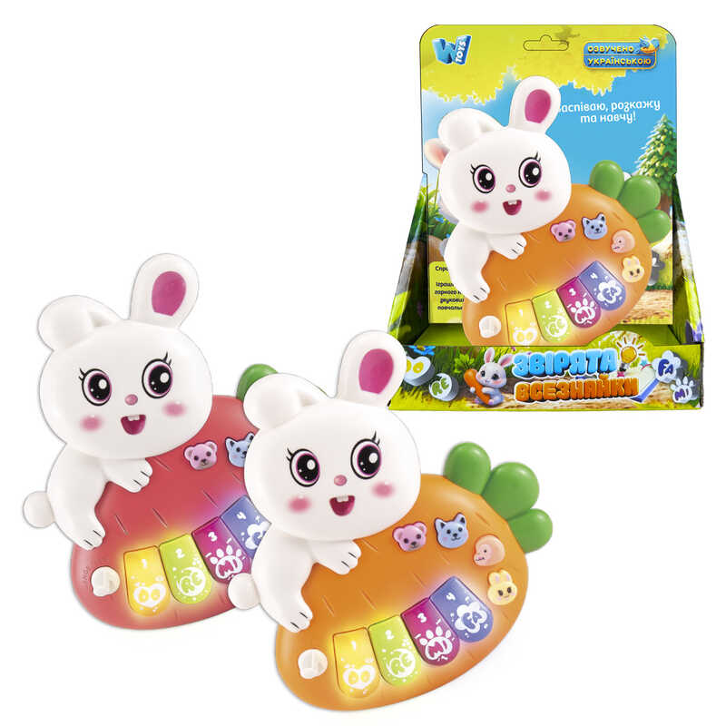 Піаніно 85270 (120/2) "WToys", "ЗАЙЧИК", 2 кольори, ОЗВУЧУВАННЯ УКРАЇНСЬКОЮ МОВОЮ, ноти, мелодії, пісні, казки, підсвічування, цифри, звуки тварин, в коробці