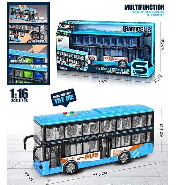 Автобус JS 123 , звуки, підсвічування, інерція, масштаб: 1:16, механічне відкриття дверей, гумові шини, в коробці