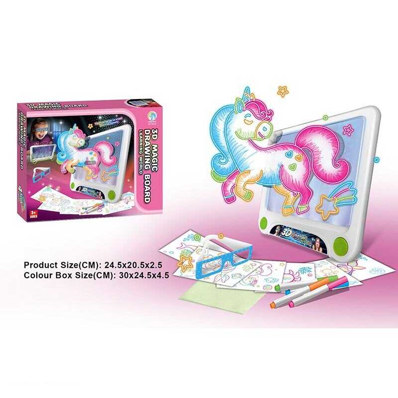 Дошка для малювання YM 26 (72/3) підсвічування, 3D окуляри, 4 маркери, 6 трафаретів, в коробці