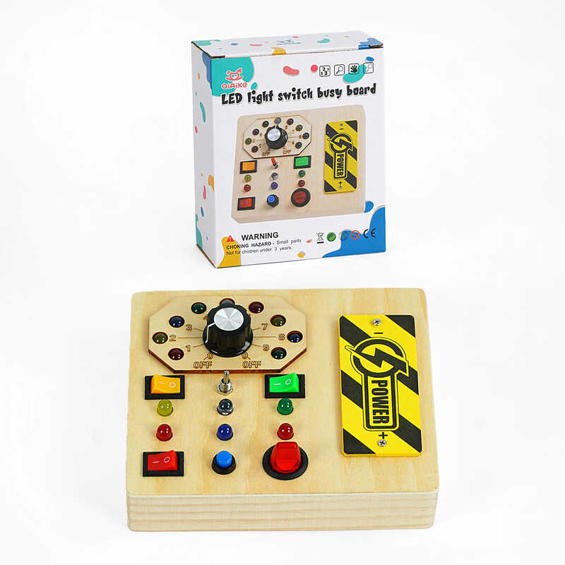 Бізіборд дерев'яний C 64862 (84) підсвічування, 7 перемикачів, викрутка, на батарейках, в коробці