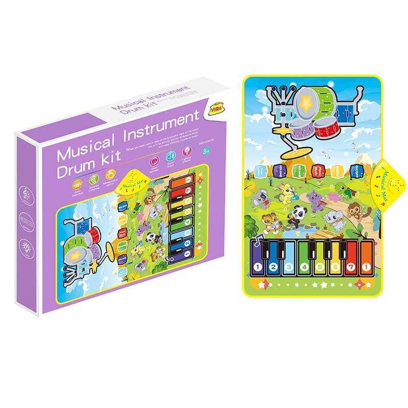 Музичний килимок YQ 3228 (24) звук, підсвітка, барабани, піаніно, режими гучності, на батарейках, музичні інструменти, в коробці