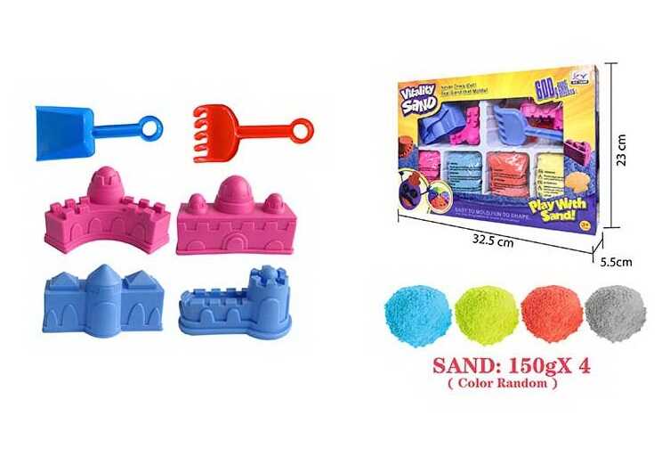 Кінетичний пісок 1904 G/J/K (24/2) 600 г, 4 кольори, інструменти, 4 форми, в коробці