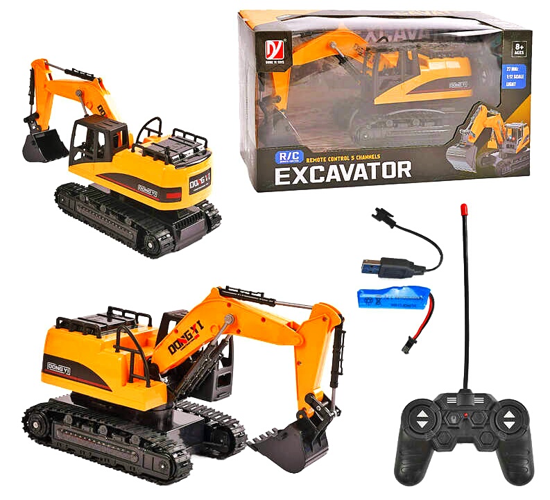 Екскаватор на радіокеруванні A 8863-144 , підсвічування, масштаб 1:12, акумулятор 3.7 V, пульт 27 MHz, ківш на р/к, гумові гусені, в коробці