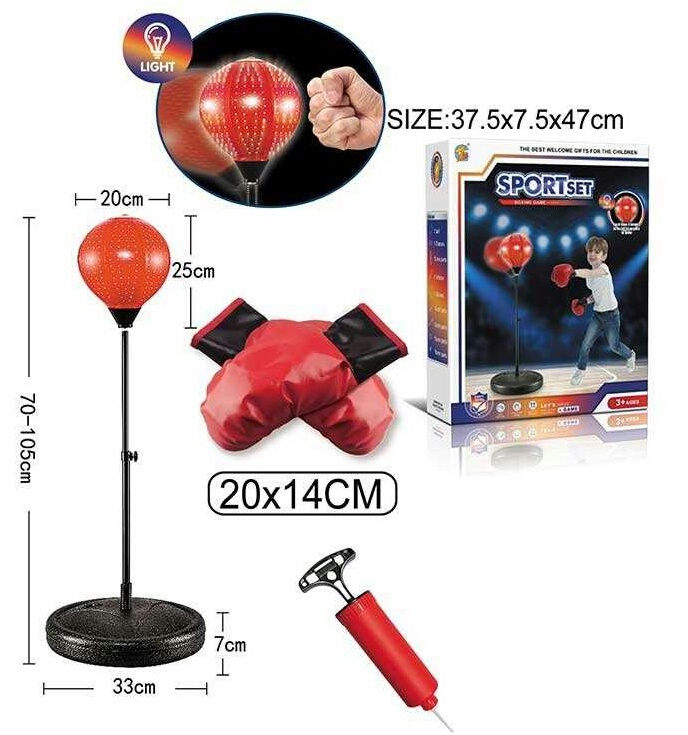 Боксерський набір ZG 270-469 ,  груша Ø 20 см, світло, насос, на стійці, регул. від 70 до 105 см, рукавички 2 шт,в коробці