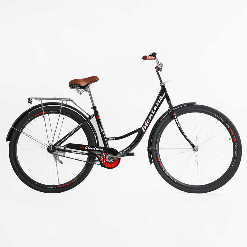 Велосипед міський Corso «Montana» 28`` MT-28011 (1) ЧОРНИЙ, одношвидкісний, сталева рама 20``, багажник