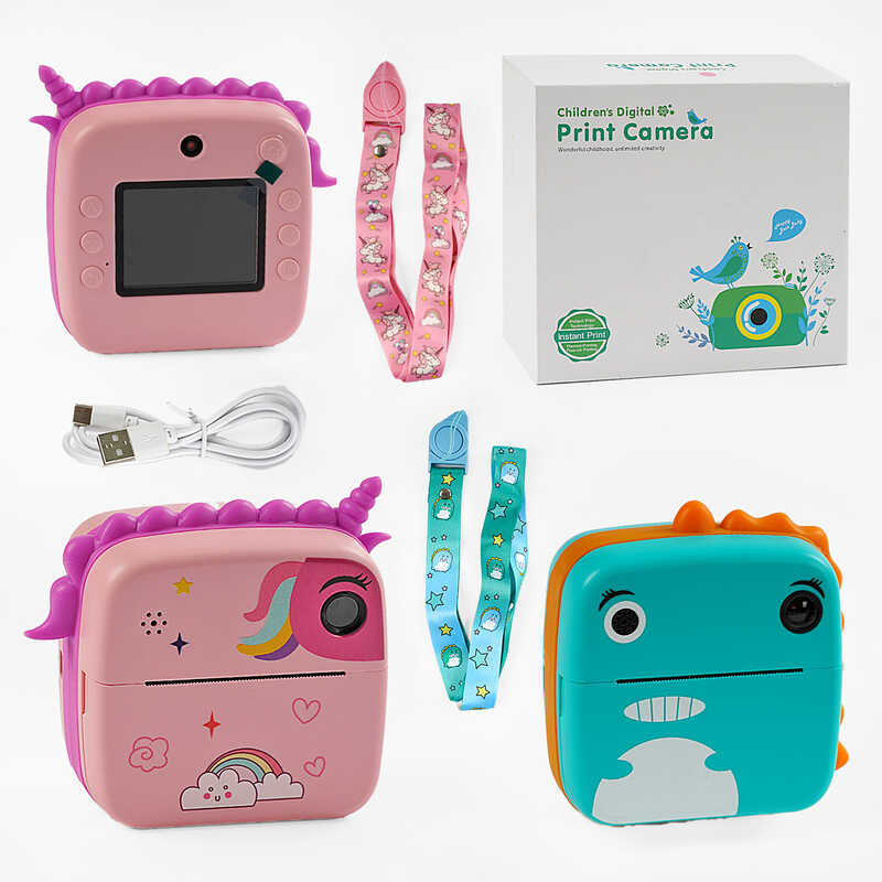 Фотоапарат-принтер C 66627 (30) 2 кольори, фронтальна камера, чб друк, USB-кабель, рулон термопаперу, звук, фото, відео, ігри, SD роз’єм, в коробці