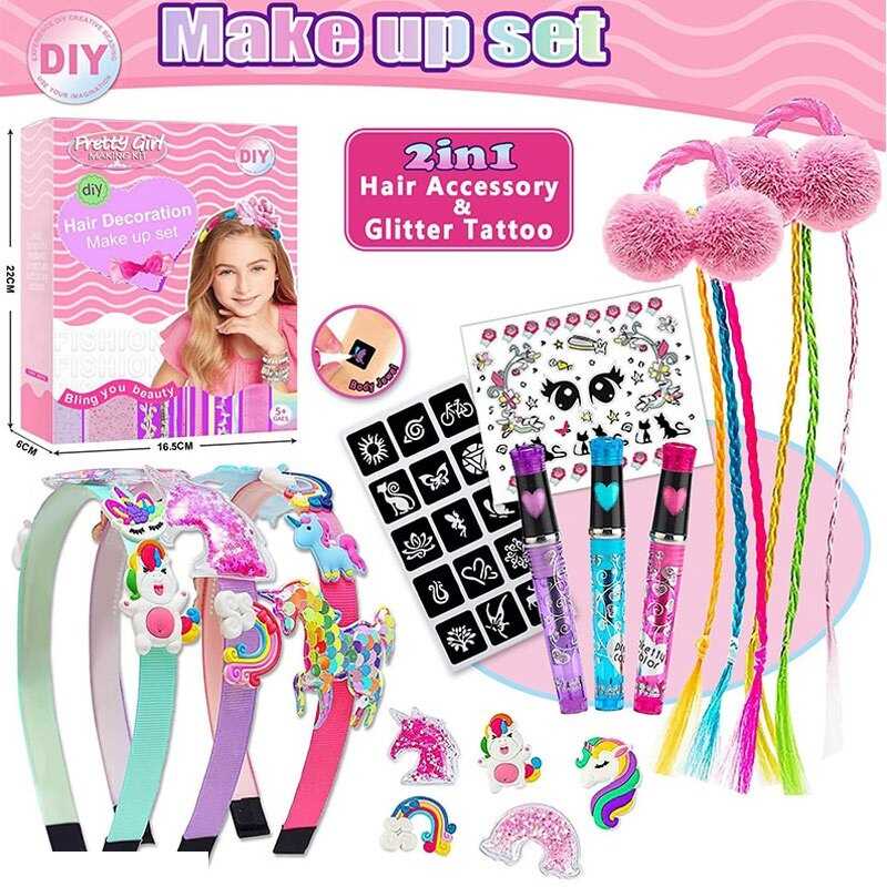 Набір прикрас L 5300 (120/2) 3 обручі, 3 ручки з блискітками, прядки, резинки, декоративні елементи, двосторонні наліпки-фіксатори, в коробці