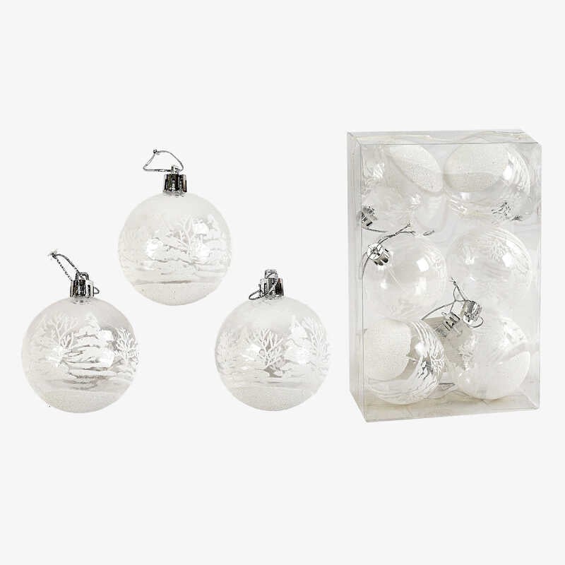 Новорічні прикраси C 67703 (64) 6 штук, кульки, D = 7,5 см, у слюді