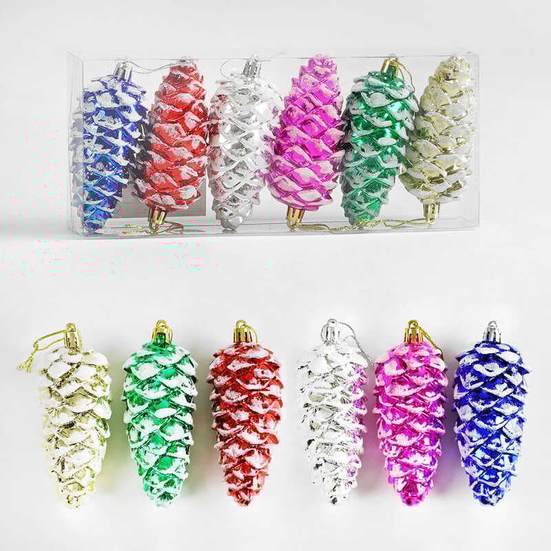 Новорічні прикраси D 35031 (180) 6 шт., шишка, висота 11.5 см, в слюді