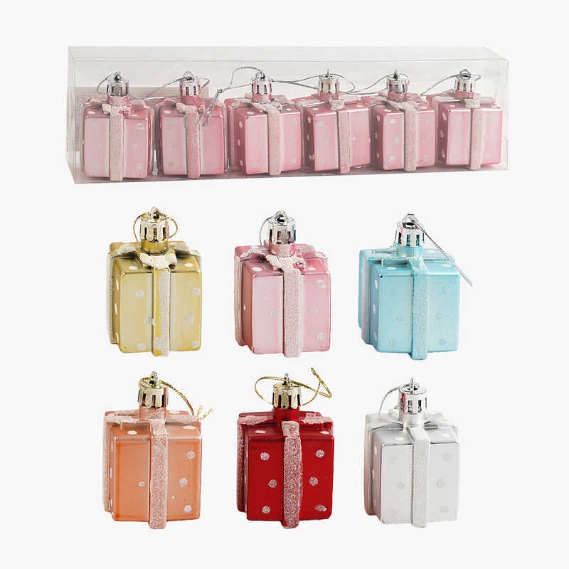 Новорічні прикраси C 67721 (120) 6 штук, подарунки, висота 5 см, у слюді, ВИДАЄТЬСЯ ТІЛЬКИ МІКС ВИДІВ