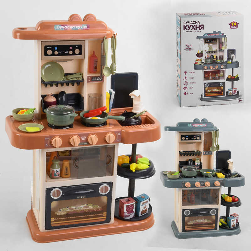 Кухня 65683 / 65583 (6) "TK Group", ВИДАЄТЬСЯ ТІЛЬКИ МІКС ВИДІВ, 2 кольори, на батарейках, підсвічування, звук, мелодії, пар, тече вода, продукти, в коробці