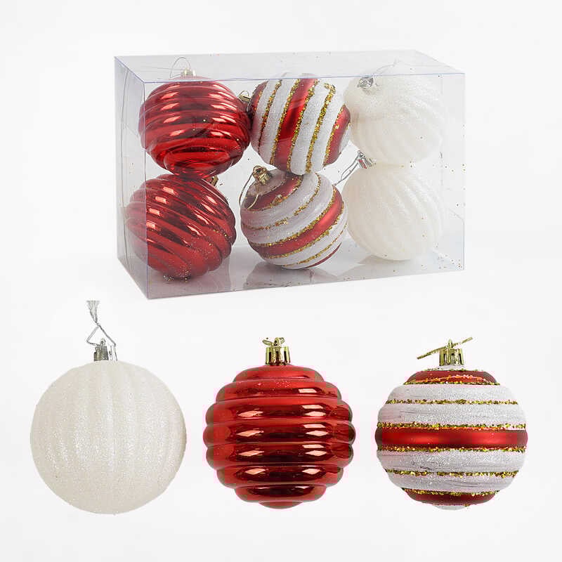 Новорічні прикраси C 67258 (64) 6 штук, кульки, D=8 см, у слюді