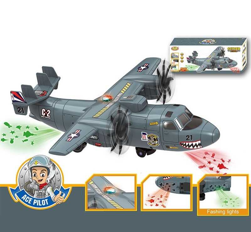 Літак 286-47 (48/2) колесо вільного ходу, підсвічування, звуки, проєкція, на батарейках, автоматичні оберти лопатей, в коробці