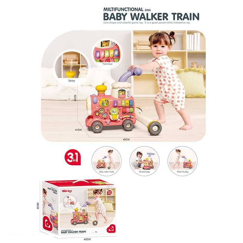 Ходунки-каталка 6063 (8) піаніно, звук, підсвітка, годинник, сортер, рухомі елементи, парогенератор, звук потяга, на батарейках, в коробці