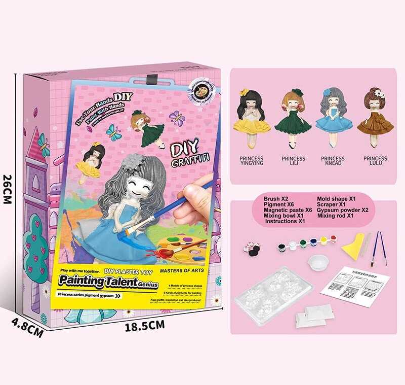 Гіпсова розмальовка ZY 110 A (60) “Принцеси”, магнітні наліпки, молди, акрилові фарби, гіпс, пензлики, шпатель, в коробці