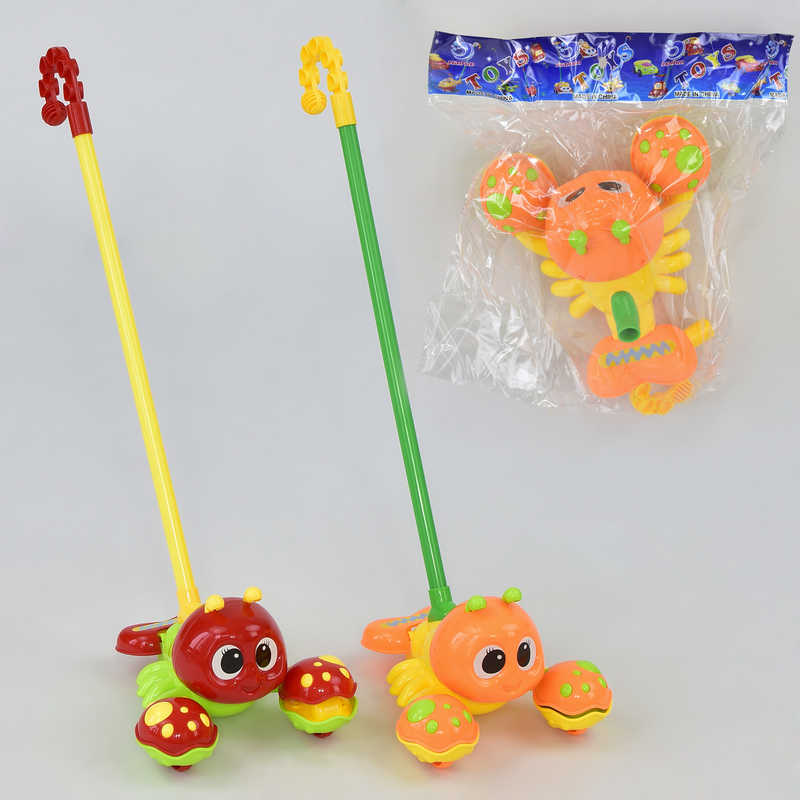 Каталка 0350 (96/2) "Крабик" на паличці, з брязкальцем, 2 кольори, в пакеті