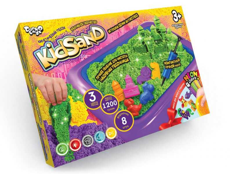 гр Кінетичний пісок "KidSand" 1200г + пісочниця KS-02-02 U (5) "Danko Toys", 8 формочок