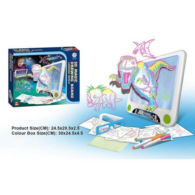 Дошка для малювання YM 25 (72/3) підсвічування, 3D окуляри, 4 маркери, 6 трафаретів, в коробці