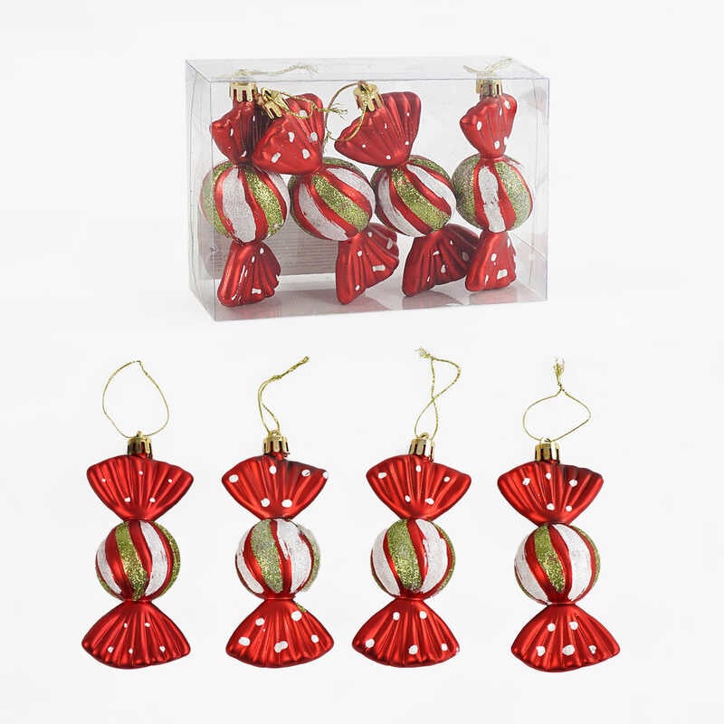 Новорічні прикраси C 67179 (180) 4 штуки, цукерки, у слюді