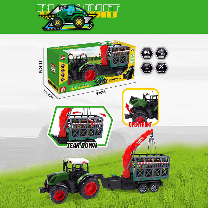 Трактор 687-161 B (18/2) довжина з причепом - 49 см, рухомі елементи, інерція, причіп, 2 фігурки динозаврів, в коробці
