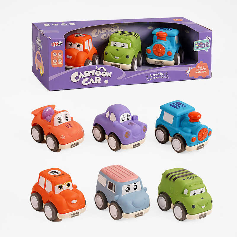 Набір машин 817 B 4B (72/2) 2 види, 3 штуки, інерційний механізм, підсвічування, гумовий корпус, в коробці