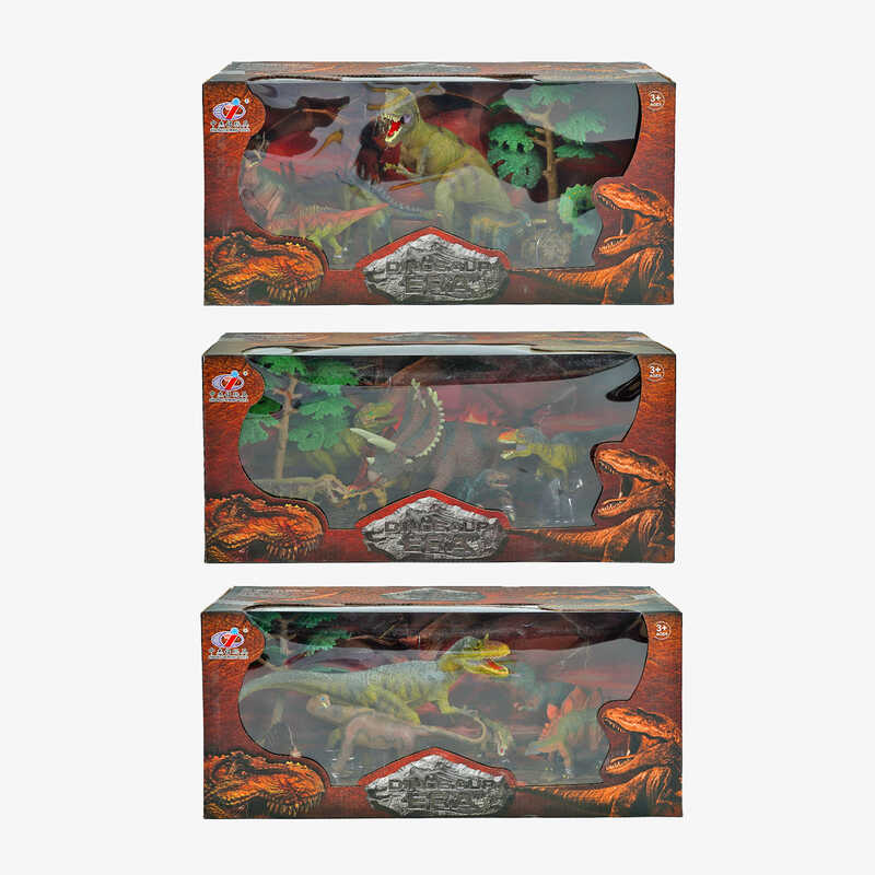 Набір динозаврів Q 9899-222 (12/2) 3 види, 9 елементів, 6 динозаврів, аксесуари, в коробці