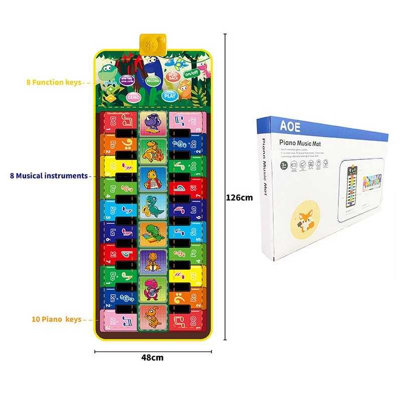 Килимок музичний 638-12 (24/2) 49 х 3 х 125 см, на батарейках, музичні інструменти, ноти, запис, режим пам'яті, музика, в коробці