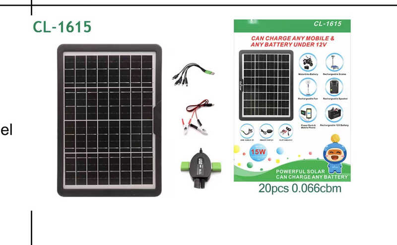 Зарядна станція С 68469 (20) сонячна панель, USB-хаб, потужність 15W, міні-крокодили, перехідник з USB на штекери 5,5*2,1 мм, USB Type-C, miniUSB, microUSB і 2,0*0,5 мм, у коробці