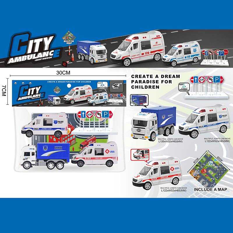 Набір машин JW 567-049 (96/2) “City Ambulance”,  інерція, 3 машинки, килимок, в пакеті